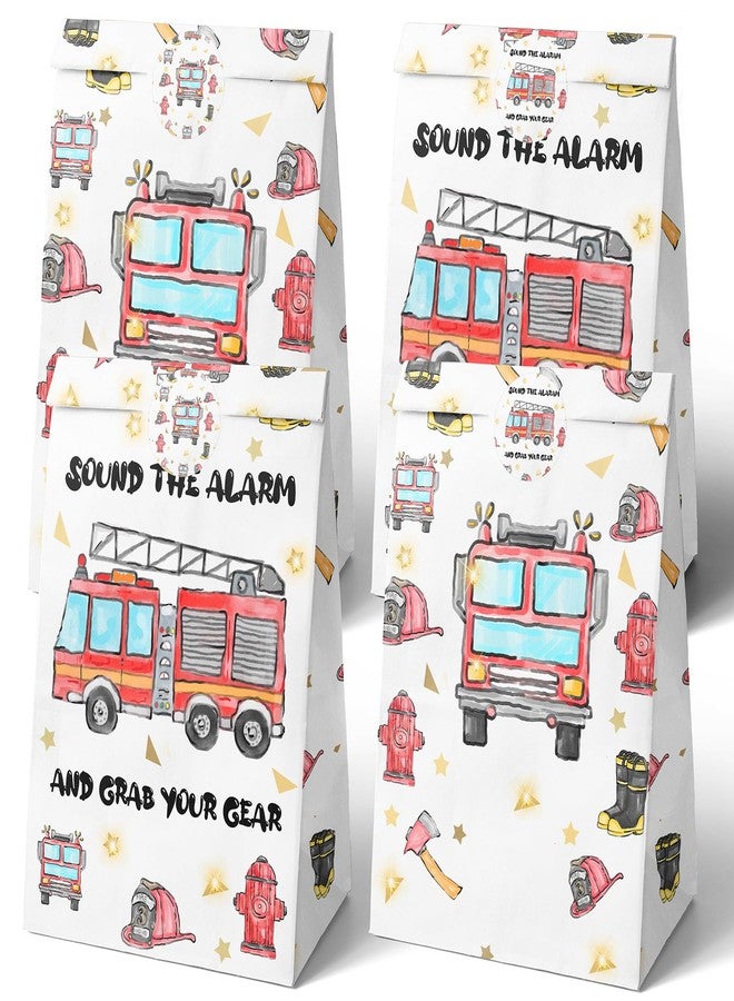 HaPiBiDesign Watercolor Firetruck Party Favor Bags - 24 Pcs Firetruck Party Candy Bags with Stickers - Firetruck Goodie Gift Treat Bags - Watercolor Firetruck Themed Birthday Party Supplies - Image 1